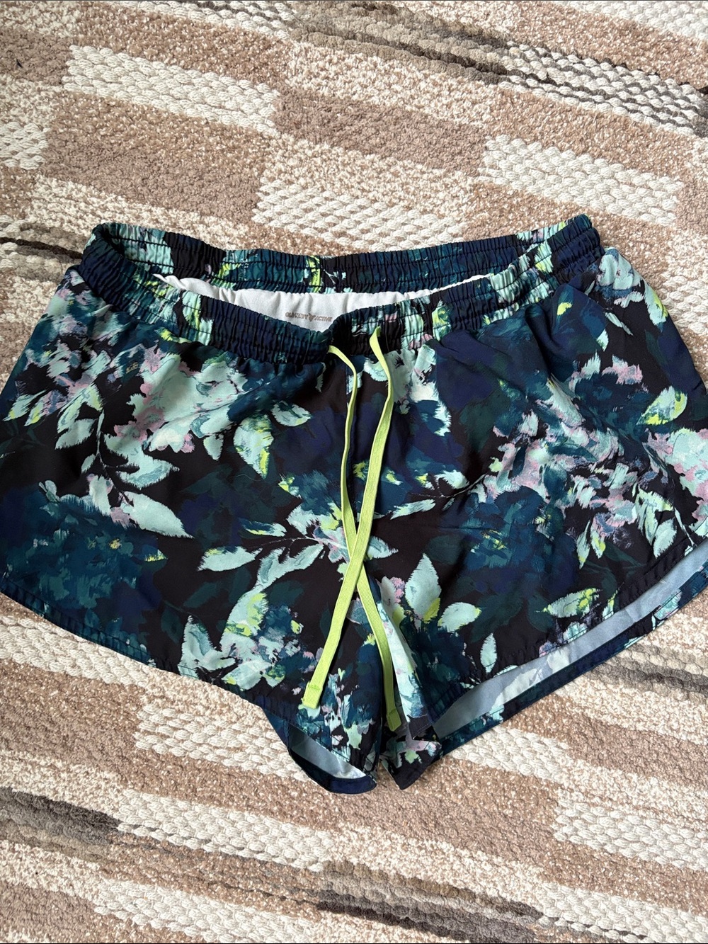 Old Navy Floral Print Women's Athletic Shorts with Neon Drawstring